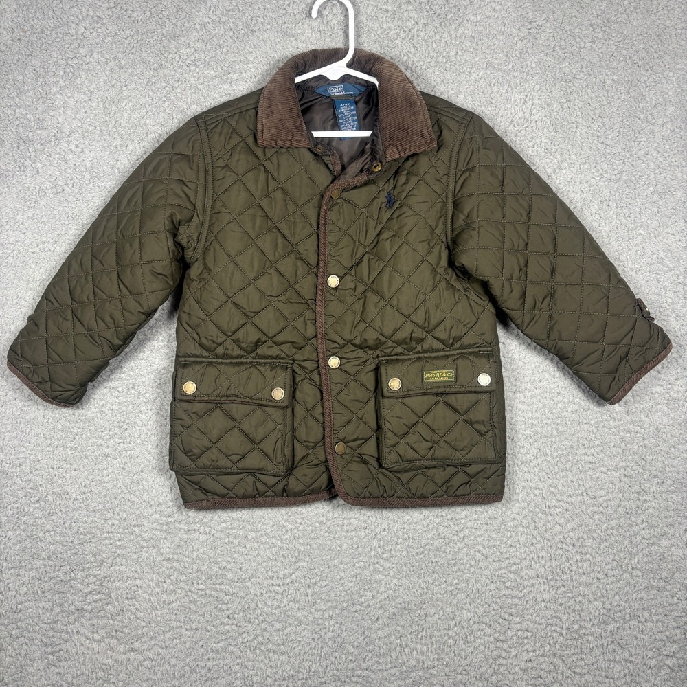 Polo Ralph Lauren Kids Olive Green Quilted Barn Jacket Corduroy Collar 4/4T